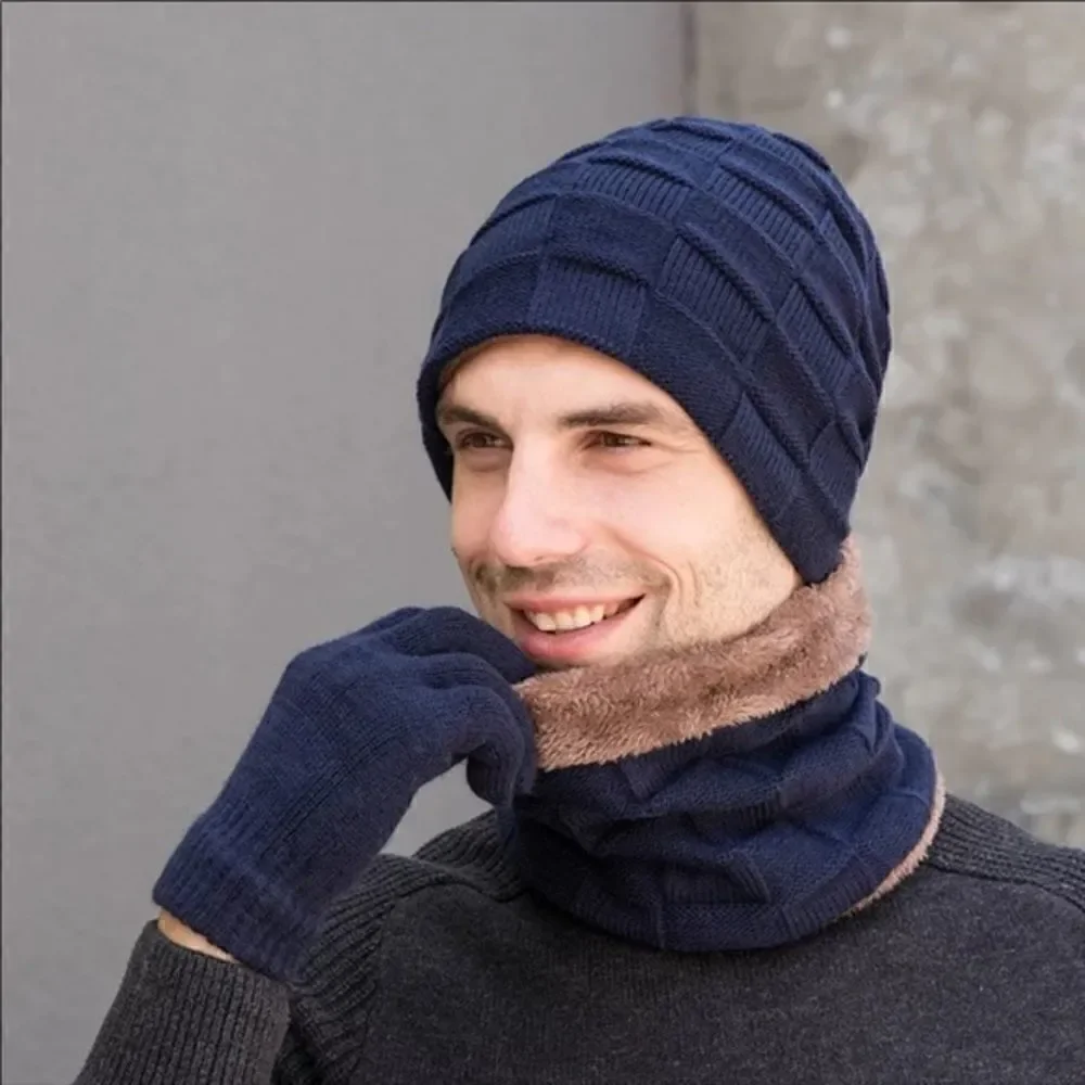Brand New Winter Men Knit Beanie Hat with Neck Warmer Scarf  Set 2-Piece
